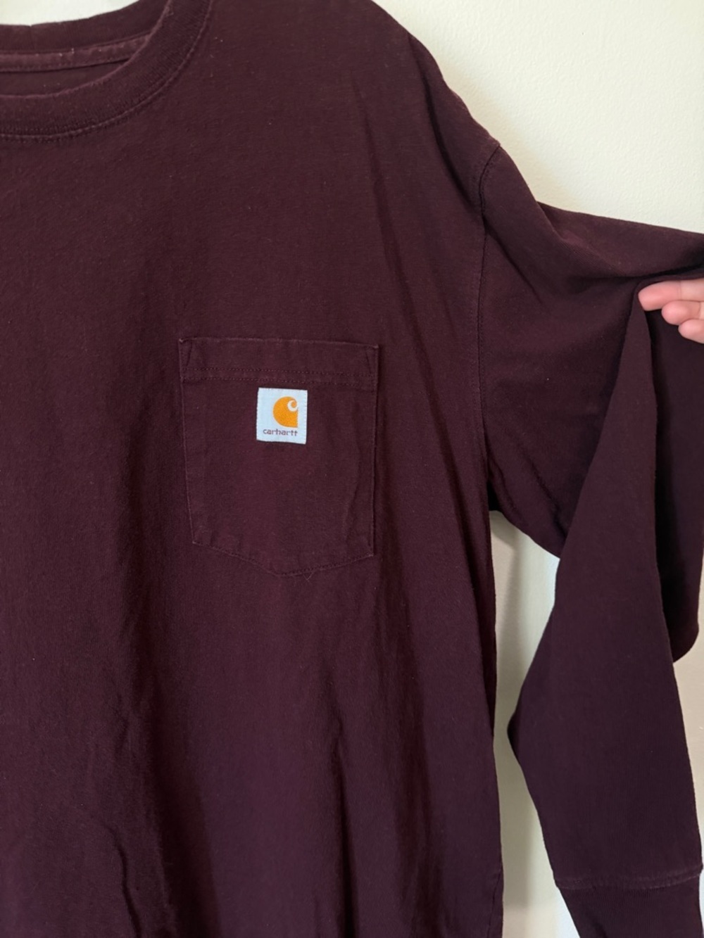 Carhartt maroon long sleeve chest pocket tee shirt size extra large 100% cotton - Picture 4 of 5